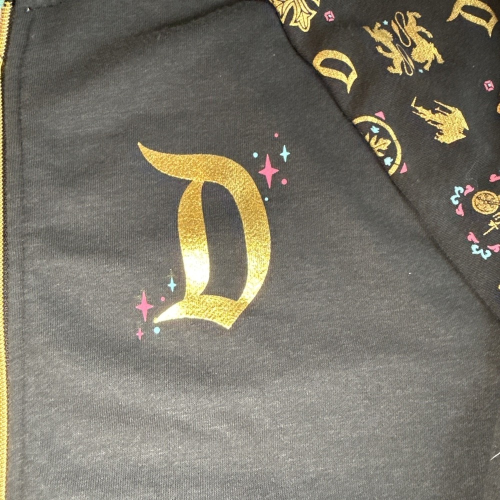 Disney Parks Disneyland Zip Hoodie 2XL Black Gold Foil Castle Vacation Cozy - Picture 10 of 16